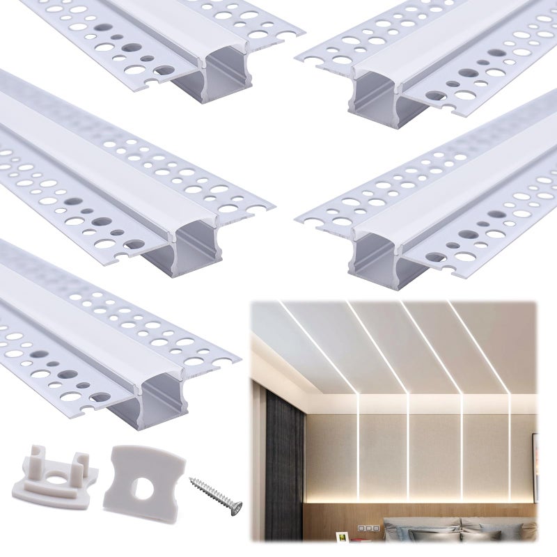 Muzata 5Pack 3.3FT/1M Plaster in LED Channel Trimless Recessed LED Strip Diffuser Channel Spotless Deeper Wider for Drywall Ceiling Wall U117 WW 1M - Image 1